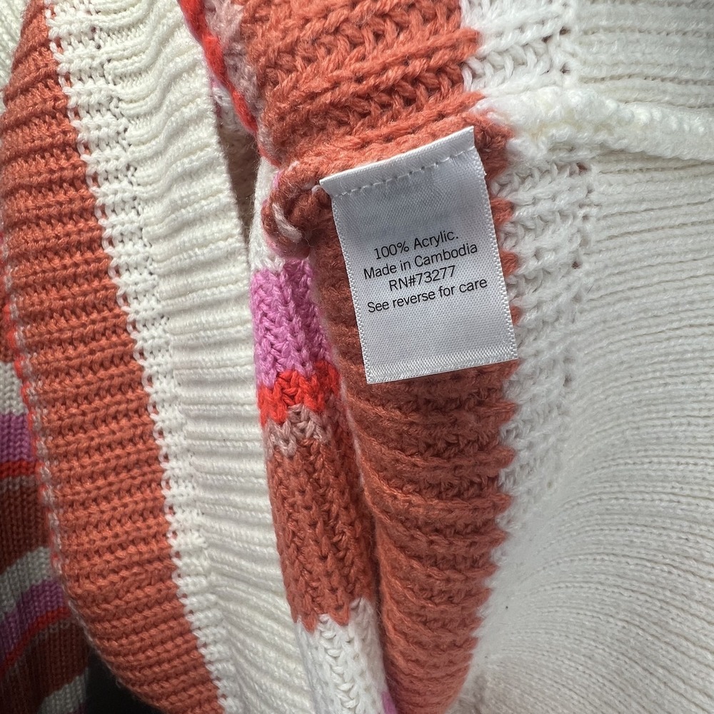 SO Women's Plus Size 16 White Pink Orange Striped Ribbed Knit Sweater Pullover - Picture 5 of 6
